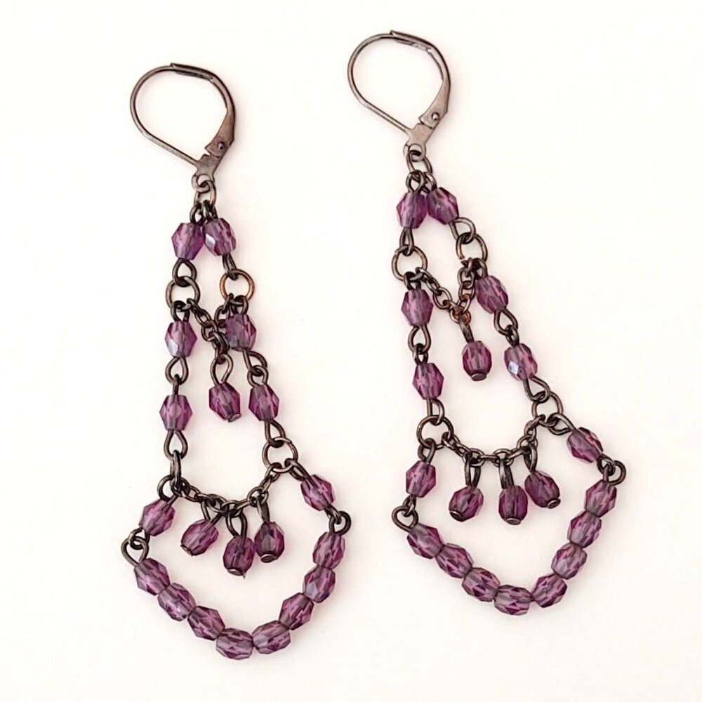 Long purple beaded earrings